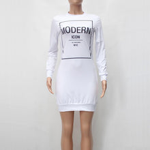 Long Sleeve Casual Dress Women Letter Print Bodycon Dress Mini Plus Size Women Clothing White Dress