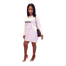 Long Sleeve Casual Dress Women Letter Print Bodycon Dress Mini Plus Size Women Clothing White Dress