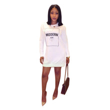 Long Sleeve Casual Dress Women Letter Print Bodycon Dress Mini Plus Size Women Clothing White Dress