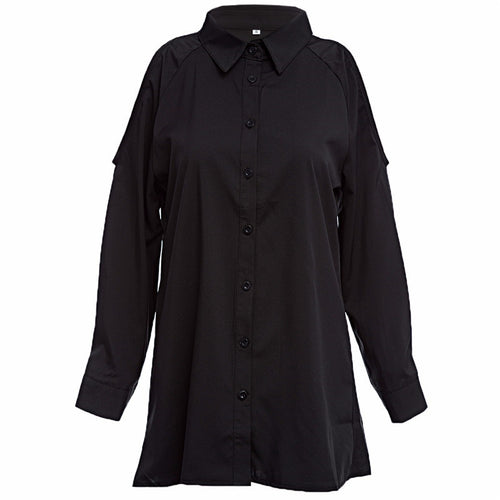 Off Shoulder Blouses And Shirts Turn Down Collar Long Sleeve Women Blouse Blusas Cold Shoulder Tops Black White