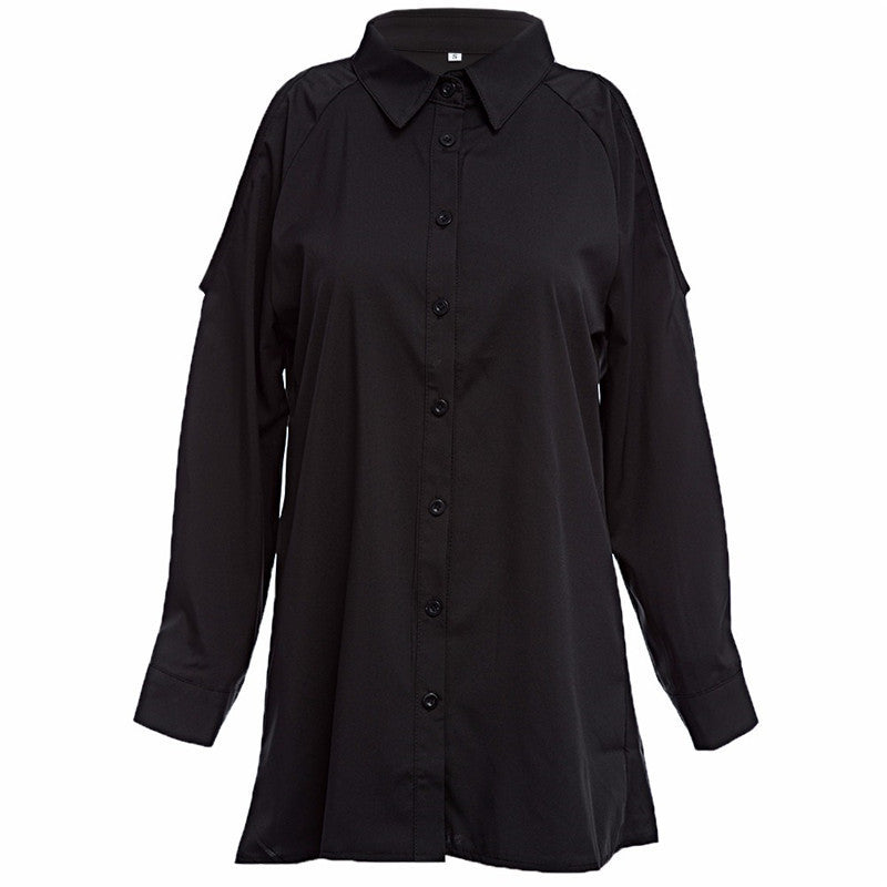 Off Shoulder Blouses And Shirts Turn Down Collar Long Sleeve Women Blouse Blusas Cold Shoulder Tops Black White