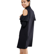 Off Shoulder Long Shirt Dress Black Turn Down Collar Ruffle Button Up Women Dress Long Sleeve Loose Robe Femme S-XL