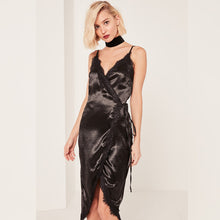 Pajama Style Lace Stitching Strap Dress For Women Sexy Deep V Neck Party Dresses Slim Backless Club Dress