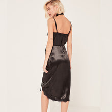Pajama Style Lace Stitching Strap Dress For Women Sexy Deep V Neck Party Dresses Slim Backless Club Dress