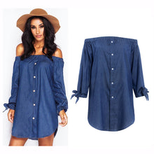 Sexy Button Up Off Shoulder Dress Loose Women Dress Plus Size Women Clothing Slash Neck Shirt Dress For Women