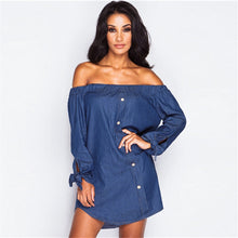 Sexy Button Up Off Shoulder Dress Loose Women Dress Plus Size Women Clothing Slash Neck Shirt Dress For Women