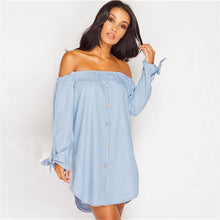 Sexy Button Up Off Shoulder Dress Loose Women Dress Plus Size Women Clothing Slash Neck Shirt Dress For Women