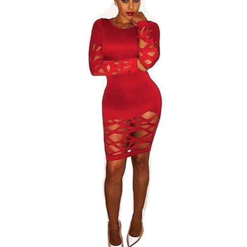 Sexy Club Dresses Hollow Out Bandage Bodycon Dress Slim Tight Ladies Dress Clubwear Plus Size Vestidos Femininos