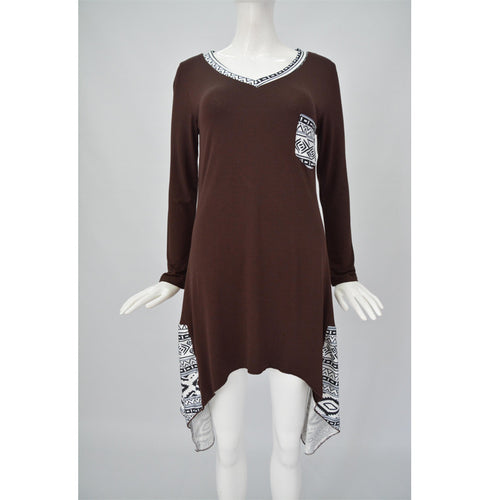 Women Casual Solid Irregular Dress Long Sleeve Cotton Loose Women Dress Plus Size V Neck Tunic Dress