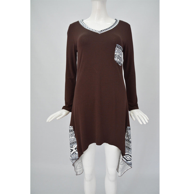 Women Casual Solid Irregular Dress Long Sleeve Cotton Loose Women Dress Plus Size V Neck Tunic Dress