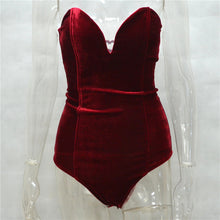 Velvet Lace Up Bodysuit Women Sexy V Neck Padded Chest Bodycon Overalls Body Tops Women Bandage Bodysuit Femme