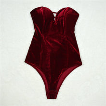 Velvet Lace Up Bodysuit Women Sexy V Neck Padded Chest Bodycon Overalls Body Tops Women Bandage Bodysuit Femme
