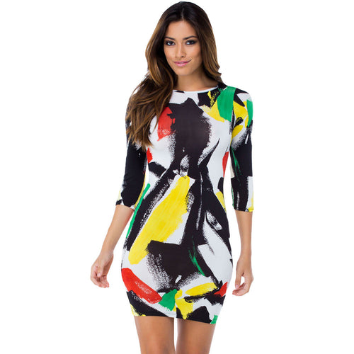 women-sexy-dress-brush-aside-print-multicolored-o-neck-bodycon-bandage-mini-dress-vestidos-clubwear BBL