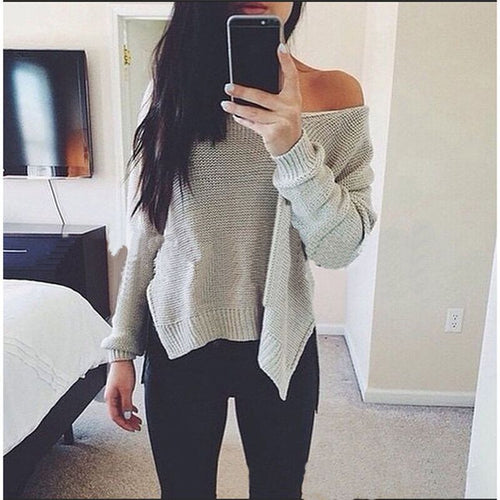 Women Sweater Long Sleeve Solid V-neck Sweater Sexy Loose Casual Style Clothing X0386