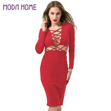women-sexy-club-dress-criss-cross-long-sleeve-bandage-bodycon-dress-hollow-out-knee-length-midi-dress-vestidos BBL