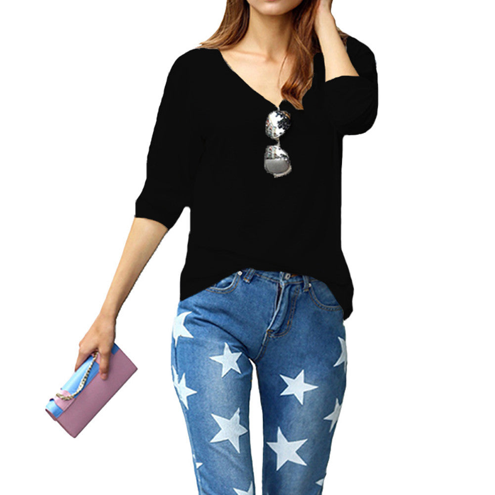 women-t-shirt-v-neck-long-sleeve-women-tops-casual-pullover-loose-tops-t-shirt-women-plus-size-blusas-white-black BBL