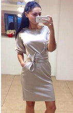 s-ladies-clothes-women-dress-pockets-belt-half-sleeves-solid-vestido-casual-mini-vestidos-femininos BBL