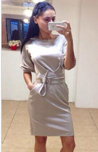 s-ladies-clothes-women-dress-pockets-belt-half-sleeves-solid-vestido-casual-mini-vestidos-femininos BBL