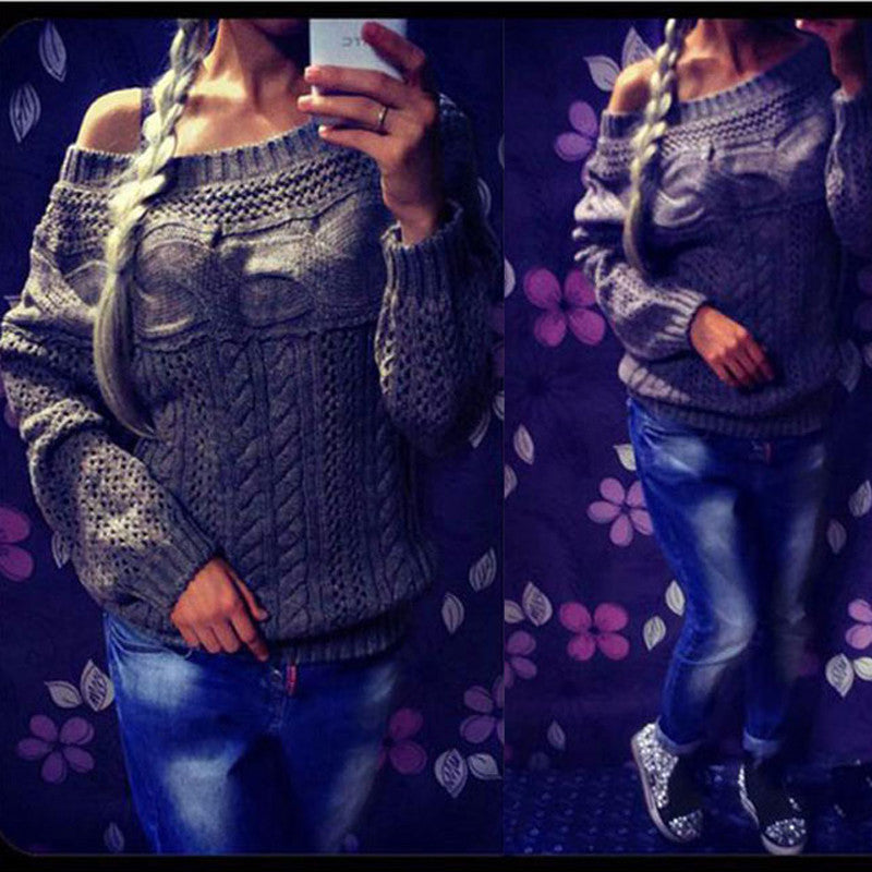 Sweater Tops Sexy Women Hollow Out Crochet Knitted Sweater Casual Off Shoulder Jumper Pullovers Tops M0455
