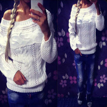 Sweater Tops Sexy Women Hollow Out Crochet Knitted Sweater Casual Off Shoulder Jumper Pullovers Tops M0455