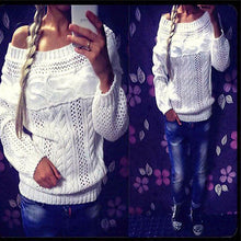 Sweater Tops Sexy Women Hollow Out Crochet Knitted Sweater Casual Off Shoulder Jumper Pullovers Tops M0455