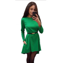 new-women-dress-4-colors-o-neck-collar-three-quarter-knee-length-fashion-dresses BBL