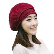 new-design-women-faux-rabbit-fur-beanie-with-flower-crochet-warm-and-cute-princess-rabbit-hat-knitted-beret-warm-cap BBL