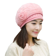 new-design-women-faux-rabbit-fur-beanie-with-flower-crochet-warm-and-cute-princess-rabbit-hat-knitted-beret-warm-cap BBL