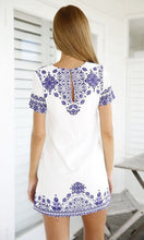 Digital Printing Retro Blue and White Patterned Dress For Sexy Women Vestidos Femininas J2845