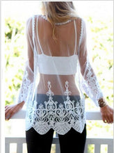 Women Sexy Lace Embroidered Blouse Translucent Chiffon Gauze Shirts Elegant Cropped Tops SPS160
