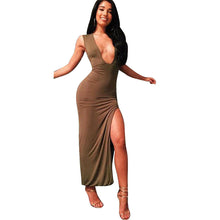 Fashion Women Sexy Lace Bandage High Waist Sleeveless Stripe Party V Neck Open Fork Dress Plus Size S M L XL