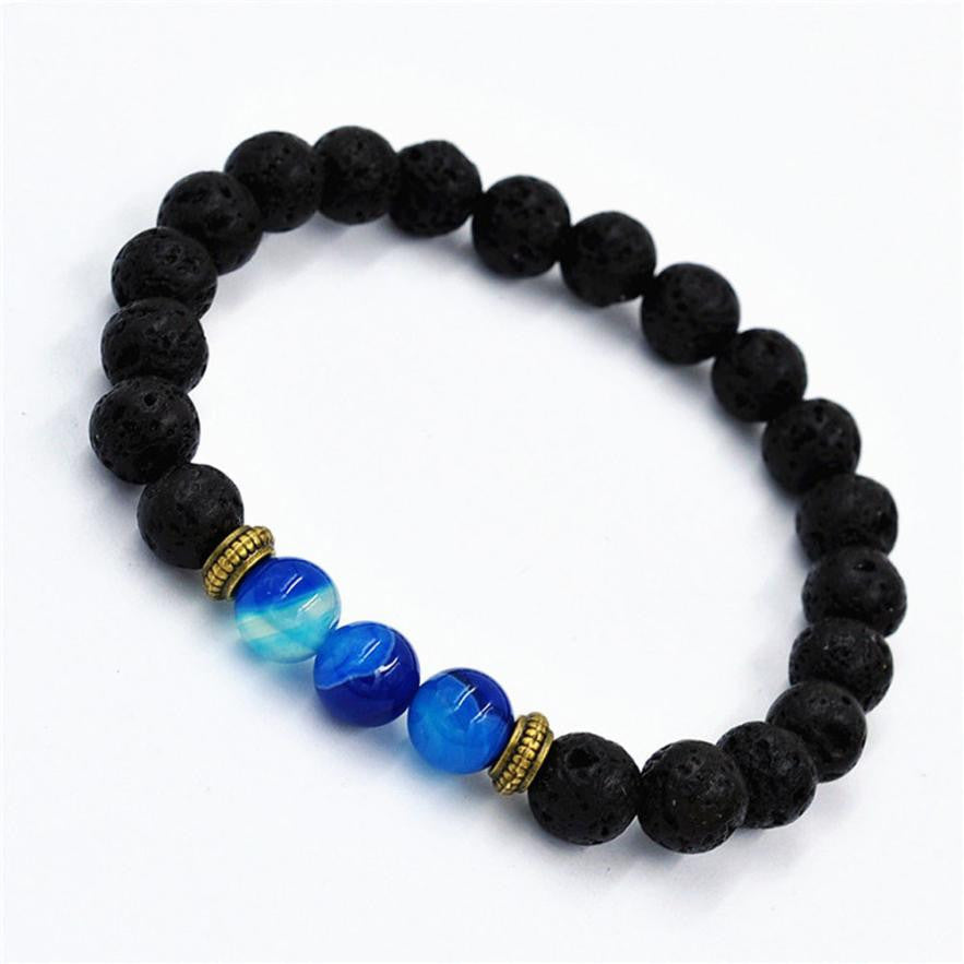 Fashion Agate Bracelet Lion Elastic Beaded Lava Bracelet Tibet Charm Bracelets for Men Women Unisex
