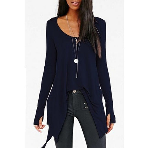 Blouse Women Irregular Length Shirt Casual Long Sleeve O Neck Blusas Femininas Women Clothing M0105