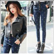 Fluorescent Cross Embroidery Skinny Jeans Woman High Waisted Jeans Plus Size Slim Jeans For Women Good Quality