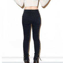 High Waist Jeans Side Lacing Up Denim Jeans Pencil Pants Femme Sexy Hip Lift Jeans Woman Black White Womens Jeans
