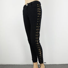 High Waist Jeans Side Lacing Up Denim Jeans Pencil Pants Femme Sexy Hip Lift Jeans Woman Black White Womens Jeans