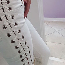 High Waist Jeans Side Lacing Up Denim Jeans Pencil Pants Femme Sexy Hip Lift Jeans Woman Black White Womens Jeans