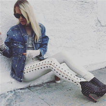 High Waist Jeans Side Lacing Up Denim Jeans Pencil Pants Femme Sexy Hip Lift Jeans Woman Black White Womens Jeans