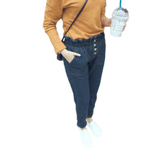 hight-waist-women-jeans-elastic-waist-cuff-harem-jeans-buttons-ankle-length-slim-casual-all-match-pants-dark-blue BBL