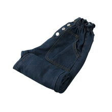 hight-waist-women-jeans-elastic-waist-cuff-harem-jeans-buttons-ankle-length-slim-casual-all-match-pants-dark-blue BBL