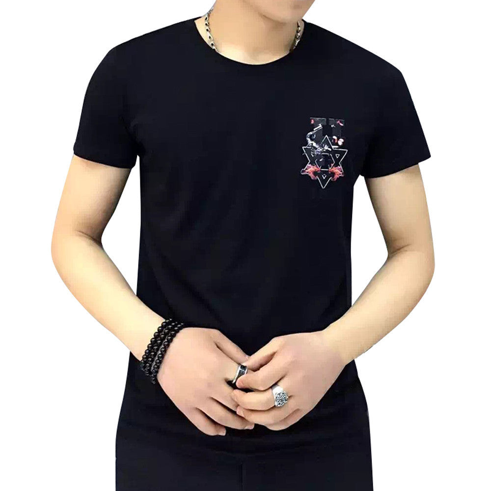 Fashion Men Casual luxury clothes arder comfort T-shirts Short Sleeve Tax stamp round collar Tops Blouse homme Black White