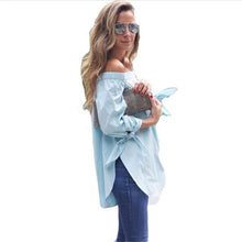 Off Shoulder Blouse Sexy Tops Long Sleeve Bow-knot Blouses And Shirts Women Loose Split Women Tops Blusas