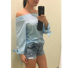 Off Shoulder Blouse Sexy Tops Long Sleeve Bow-knot Blouses And Shirts Women Loose Split Women Tops Blusas