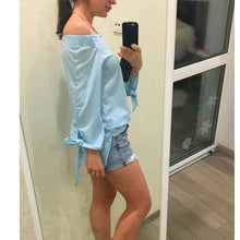 Off Shoulder Blouse Sexy Tops Long Sleeve Bow-knot Blouses And Shirts Women Loose Split Women Tops Blusas
