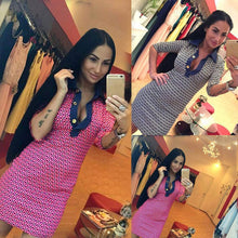 new-fashion-sexy-women-dress-plaid-print-turn-down-collar-3-4-sleeve-bodycon-dress-button-front-mini-dress-rose-white BBL