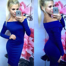 Slash Neck Women Dress Slim Sexy Bodycon Dress Long Sleeve Off Shoulder Midi Dresses For Women Elegant Dress