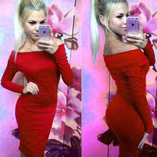 Slash Neck Women Dress Slim Sexy Bodycon Dress Long Sleeve Off Shoulder Midi Dresses For Women Elegant Dress