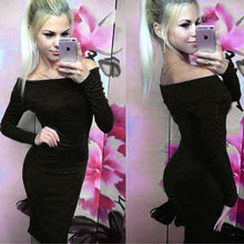 Slash Neck Women Dress Slim Sexy Bodycon Dress Long Sleeve Off Shoulder Midi Dresses For Women Elegant Dress