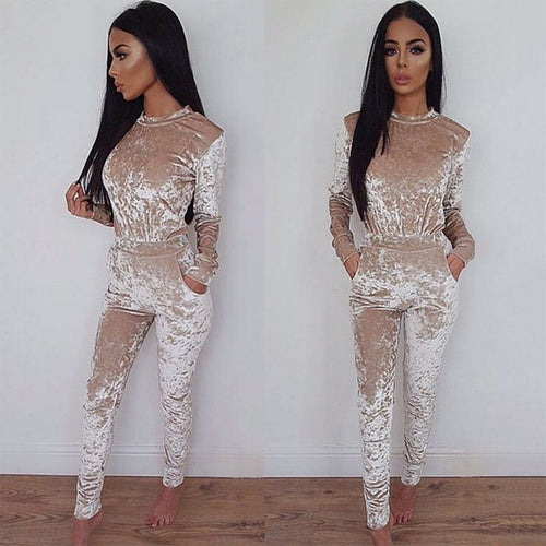 Velvet Bodycon Jumpsuit Women Rompers Sexy Womens Jumpsuits Club Party Jumpsuit Overalls