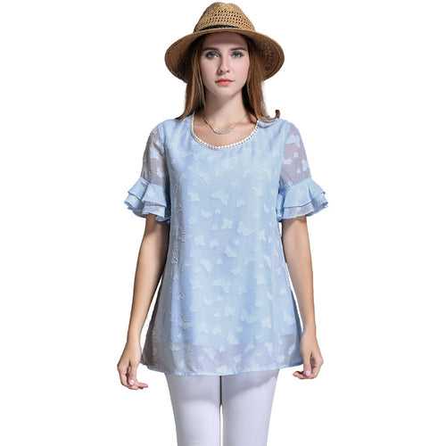 women-blouse-plus-size-o-neck-double-layers-chiffon-shirt-butterfly-jacquard-ruffled-short-sleeves-top-blue-blusas BBL